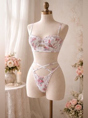 For Love & Lemons Lailah Bra Panty Set Small Floral Lingerie